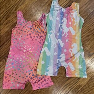 Colorful Kids' Unicorn and Geometric Heart Print Leotards